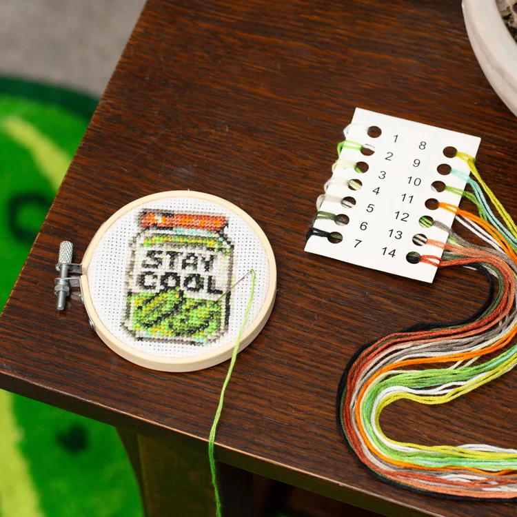 Stay Cool Pickle Mini Cross Stitch Embroidery - Image 2