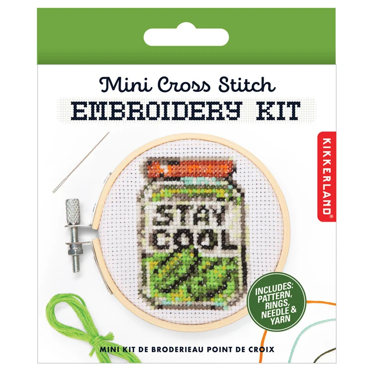 Stay Cool Pickle Mini Cross Stitch Embroidery - Image 3