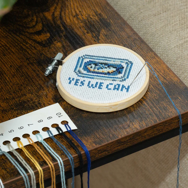 Yes We Can Sardine Mini Cross Stitch Embroidery - Image 2